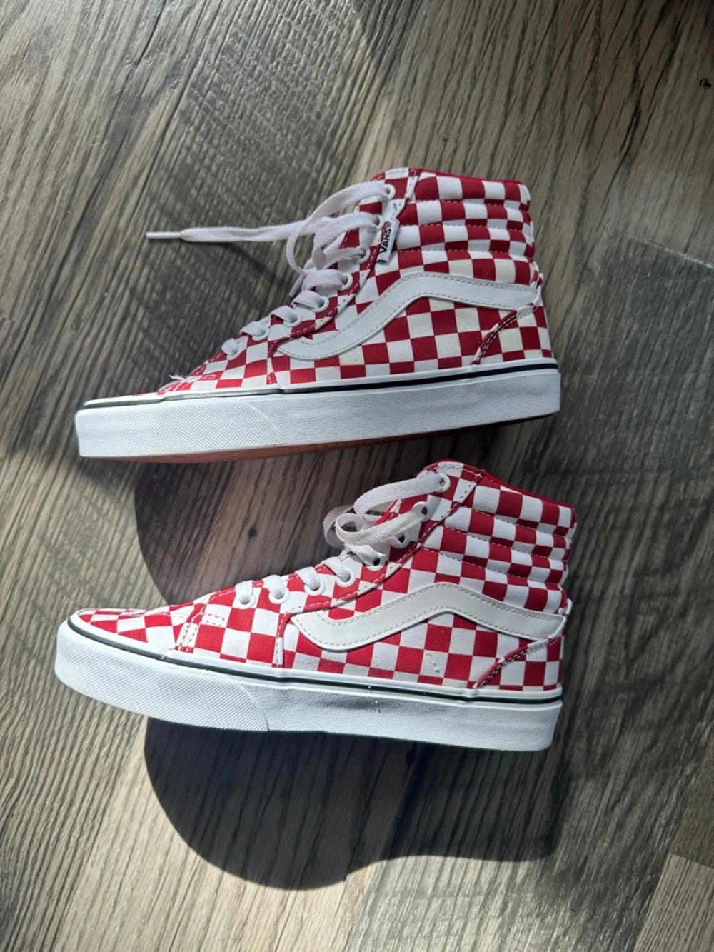 Vans Fillmore Hi checkerboard red‎ and white sneakers women’s size 7